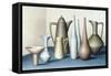Long Necked Bottles in Space with Terracotta Bowl-Brian Irving-Framed Stretched Canvas