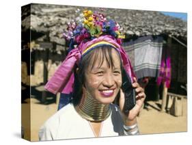 Long-Necked Tribal Woman on Mobile Phone, Thailand, Southeast Asia-Mula Eshet-Stretched Canvas