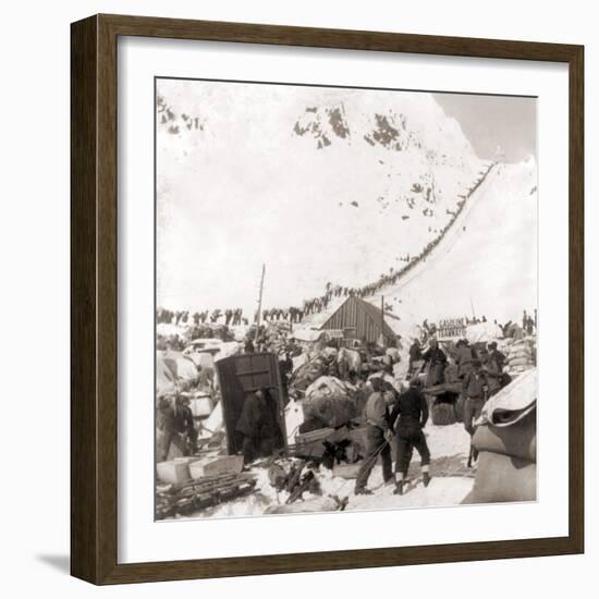 Long Ribbon of Miners Bound For the Klondike Gold Fields Climbing over the Chilcoot Pass, in 1898-null-Framed Photo