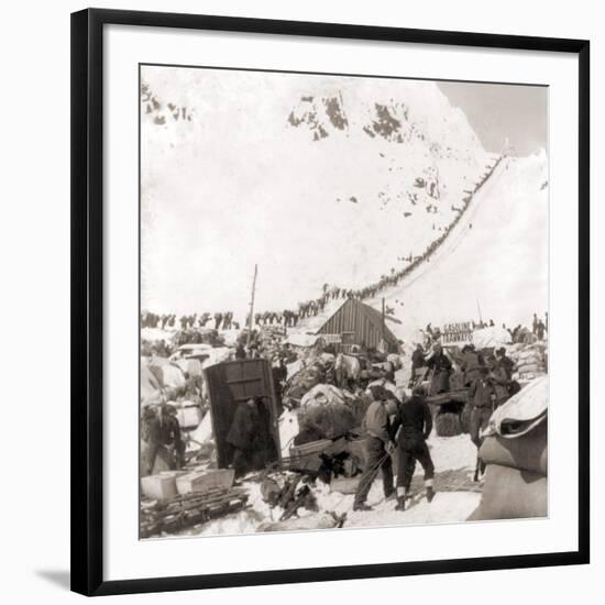 Long Ribbon of Miners Bound For the Klondike Gold Fields Climbing over the Chilcoot Pass, in 1898-null-Framed Photo