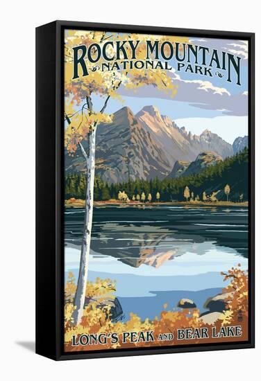 Long's Peak and Bear Lake - Rocky Mountain National Park-Lantern Press-Framed Stretched Canvas