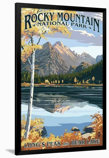 Long's Peak and Bear Lake - Rocky Mountain National Park-Lantern Press-Framed Art Print