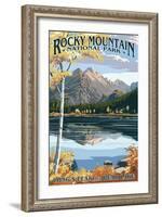 Long's Peak and Bear Lake - Rocky Mountain National Park-Lantern Press-Framed Art Print