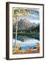 Long's Peak and Bear Lake - Rocky Mountain National Park-Lantern Press-Framed Art Print