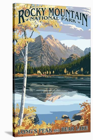 Long's Peak and Bear Lake - Rocky Mountain National Park-Lantern Press-Stretched Canvas