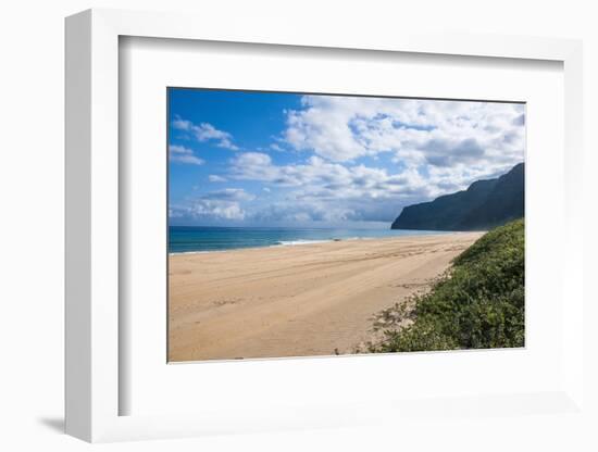 Long Sandy Beach in the Polihale State Park, Kauai, Hawaii, United States of America, Pacific-Michael Runkel-Framed Photographic Print