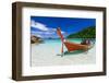 Long Tail Boat on White Sand Beach on Tropical Island-aiaikawa-Framed Photographic Print