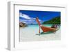 Long Tail Boat on White Sand Beach on Tropical Island-aiaikawa-Framed Photographic Print