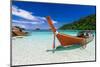 Long Tail Boat on White Sand Beach on Tropical Island-aiaikawa-Mounted Photographic Print