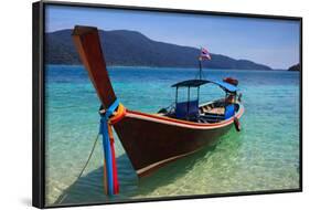 Long Tail Boat Sit On The Beach Rawi Island Thailand-lkunl-Framed Photographic Print