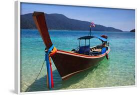Long Tail Boat Sit On The Beach Rawi Island Thailand-lkunl-Framed Photographic Print