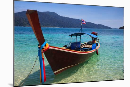 Long Tail Boat Sit On The Beach Rawi Island Thailand-lkunl-Mounted Photographic Print