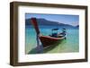 Long Tail Boat Sit On The Beach Rawi Island Thailand-lkunl-Framed Photographic Print