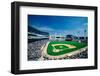 Long view of Baseball diamond and bleachers during professional Baseball Game, Comiskey Park, Il...-null-Framed Photographic Print