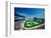 Long view of Baseball diamond and bleachers during professional Baseball Game, Comiskey Park, Il...-null-Framed Photographic Print