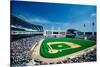 Long view of Baseball diamond and bleachers during professional Baseball Game, Comiskey Park, Il...-null-Stretched Canvas