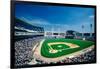 Long view of Baseball diamond and bleachers during professional Baseball Game, Comiskey Park, Il...-null-Framed Photographic Print