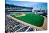 Long view of Baseball diamond and bleachers during professional Baseball Game, Comiskey Park, Il...-null-Stretched Canvas