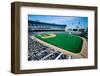 Long view of Baseball diamond and bleachers during professional Baseball Game, Comiskey Park, Il...-null-Framed Photographic Print