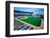 Long view of Baseball diamond and bleachers during professional Baseball Game, Comiskey Park, Il...-null-Framed Photographic Print