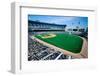 Long view of Baseball diamond and bleachers during professional Baseball Game, Comiskey Park, Il...-null-Framed Photographic Print