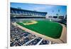 Long view of Baseball diamond and bleachers during professional Baseball Game, Comiskey Park, Il...-null-Framed Photographic Print