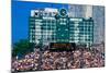 Long view of scoreboard and full bleachers during a professional baseball game, Wrigley Field, I...-null-Mounted Photographic Print