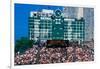 Long view of scoreboard and full bleachers during a professional baseball game, Wrigley Field, I...-null-Framed Premium Photographic Print