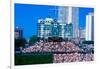 Long view of scoreboard and full bleachers during a professional baseball game, Wrigley Field, I...-null-Framed Premium Photographic Print