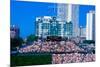 Long view of scoreboard and full bleachers during a professional baseball game, Wrigley Field, I...-null-Mounted Premium Photographic Print