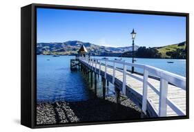 Long Wooden Pier in Akaroa, Banks Peninsula, Canterbury, South Island, New Zealand, Pacific-Michael-Framed Stretched Canvas