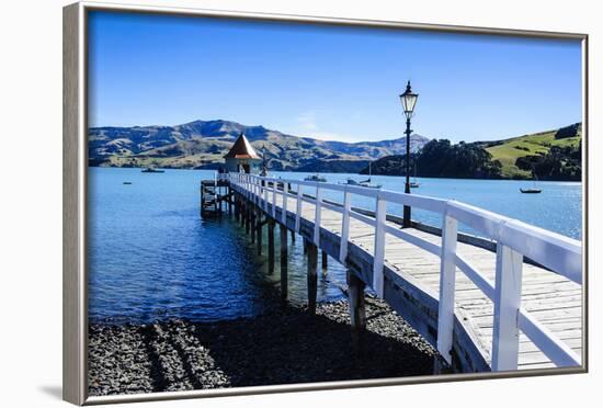 Long Wooden Pier in Akaroa, Banks Peninsula, Canterbury, South Island, New Zealand, Pacific-Michael-Framed Photographic Print