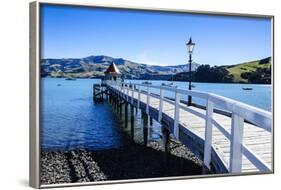 Long Wooden Pier in Akaroa, Banks Peninsula, Canterbury, South Island, New Zealand, Pacific-Michael-Framed Photographic Print