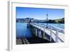 Long Wooden Pier in Akaroa, Banks Peninsula, Canterbury, South Island, New Zealand, Pacific-Michael-Framed Photographic Print