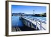 Long Wooden Pier in Akaroa, Banks Peninsula, Canterbury, South Island, New Zealand, Pacific-Michael-Framed Photographic Print