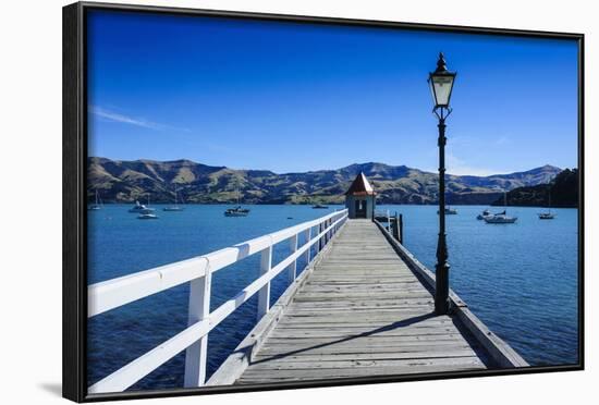 Long Wooden Pier in Akaroa, Banks Peninsula, Canterbury, South Island, New Zealand, Pacific-Michael-Framed Photographic Print