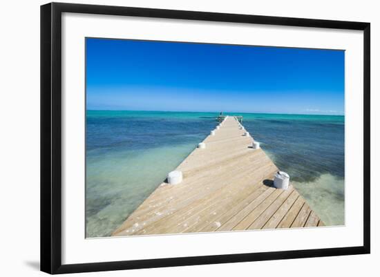 Long wooden pier in the turquoise waters of Providenciales, Turks and Caicos, Caribbean-Michael Runkel-Framed Photographic Print