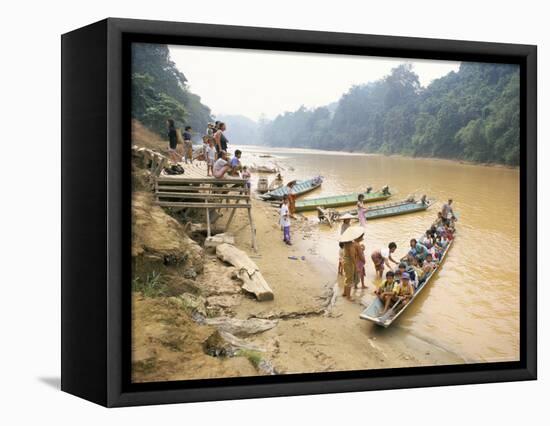 Longboat Crowded with Children Leaving for Week at School, Katibas River, Island of Borneo-Richard Ashworth-Framed Stretched Canvas