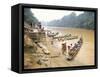 Longboat Crowded with Children Leaving for Week at School, Katibas River, Island of Borneo-Richard Ashworth-Framed Stretched Canvas