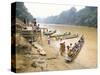 Longboat Crowded with Children Leaving for Week at School, Katibas River, Island of Borneo-Richard Ashworth-Stretched Canvas
