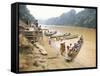 Longboat Crowded with Children Leaving for Week at School, Katibas River, Island of Borneo-Richard Ashworth-Framed Stretched Canvas