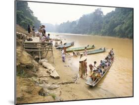 Longboat Crowded with Children Leaving for Week at School, Katibas River, Island of Borneo-Richard Ashworth-Mounted Photographic Print