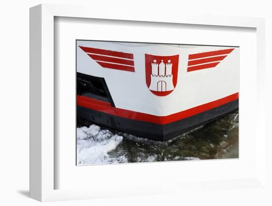 Longboat in the Harbour with Hamburg Coat of Arms, Floes, Harbour of Hamburg-Axel Schmies-Framed Photographic Print