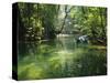 Longboats Moored in Creek Amid Rain Forest, Island of Borneo, Malaysia-Richard Ashworth-Stretched Canvas