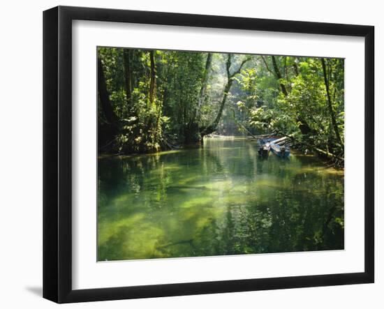 Longboats Moored in Creek Amid Rain Forest, Island of Borneo, Malaysia-Richard Ashworth-Framed Photographic Print