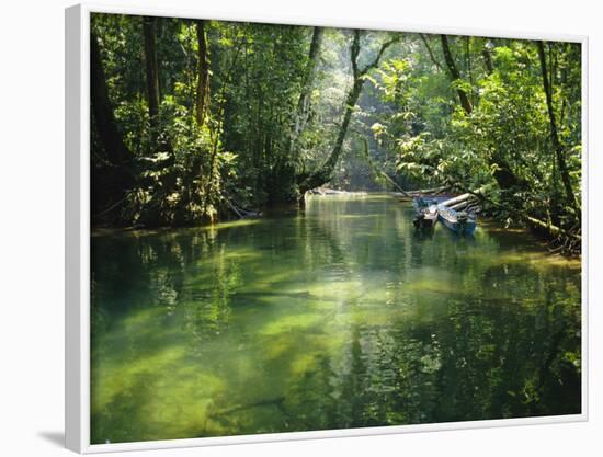 Longboats Moored in Creek Amid Rain Forest, Island of Borneo, Malaysia-Richard Ashworth-Framed Photographic Print