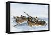 Longboats Racing to Harpoon a Whale-null-Framed Stretched Canvas