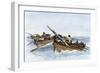 Longboats Racing to Harpoon a Whale-null-Framed Giclee Print