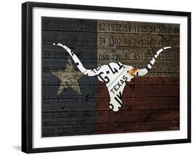 Longhorn Art with Flag-Design Turnpike-Framed Giclee Print