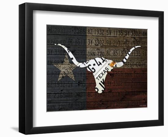 Longhorn Art with Flag-Design Turnpike-Framed Giclee Print